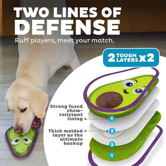 Outward Hound Tough Skinz Durable Squeaky Dog Toy w/Two Tough Layers Avocado - Picture 2 of 3